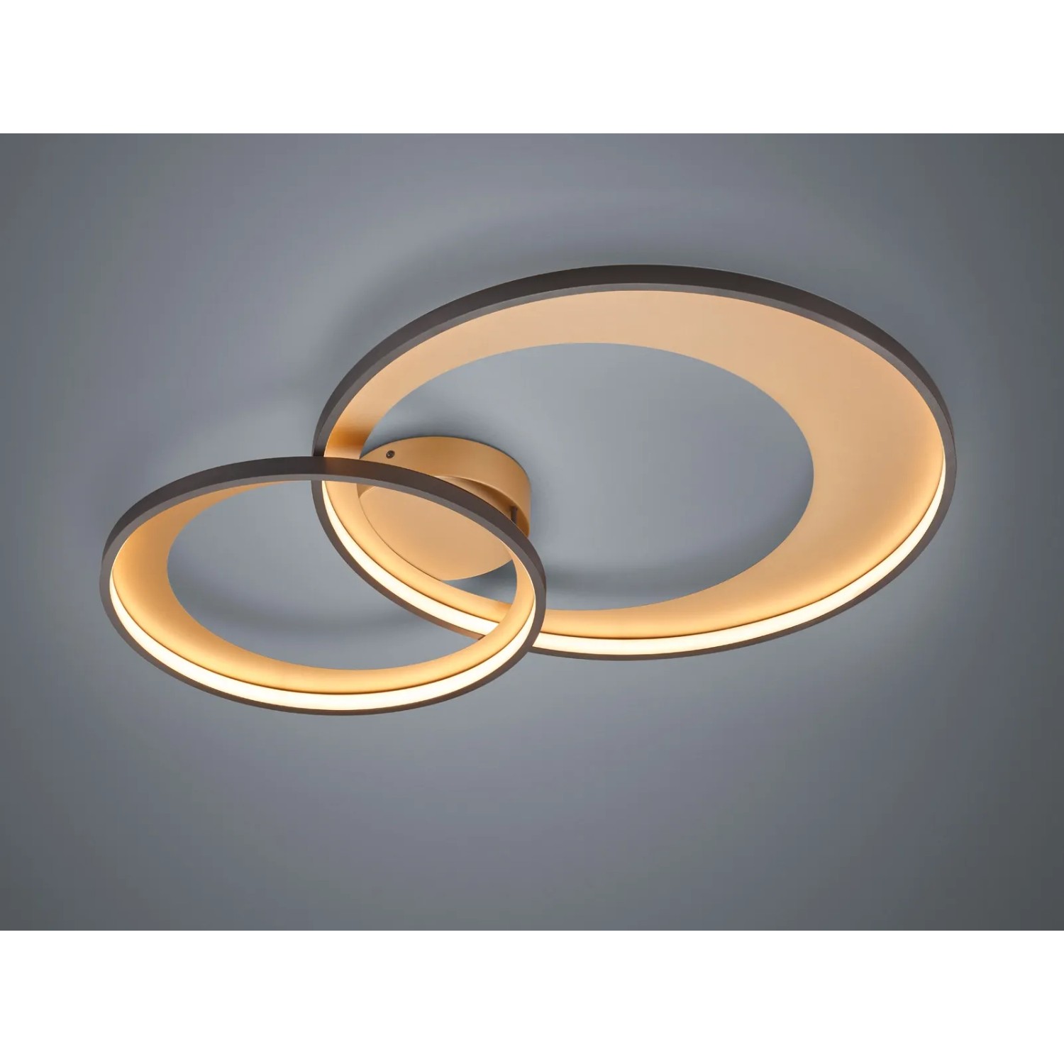 Moderne LED-Deckenlampe Granada, schwarz matt, mit zwei ineinander verschlungenen Ringen.