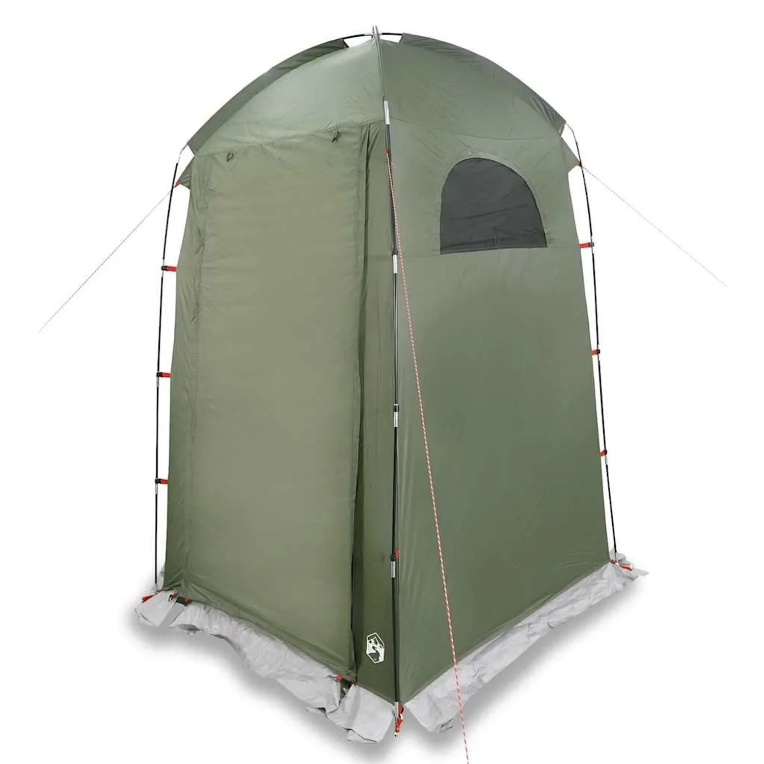 Olivgrünes vidaXL Duschzelt aus wasserfestem Polyester für Camping. Mit Reißverschluss-Eingang und Fenster, ideal für Outdoor-Privatsphäre.