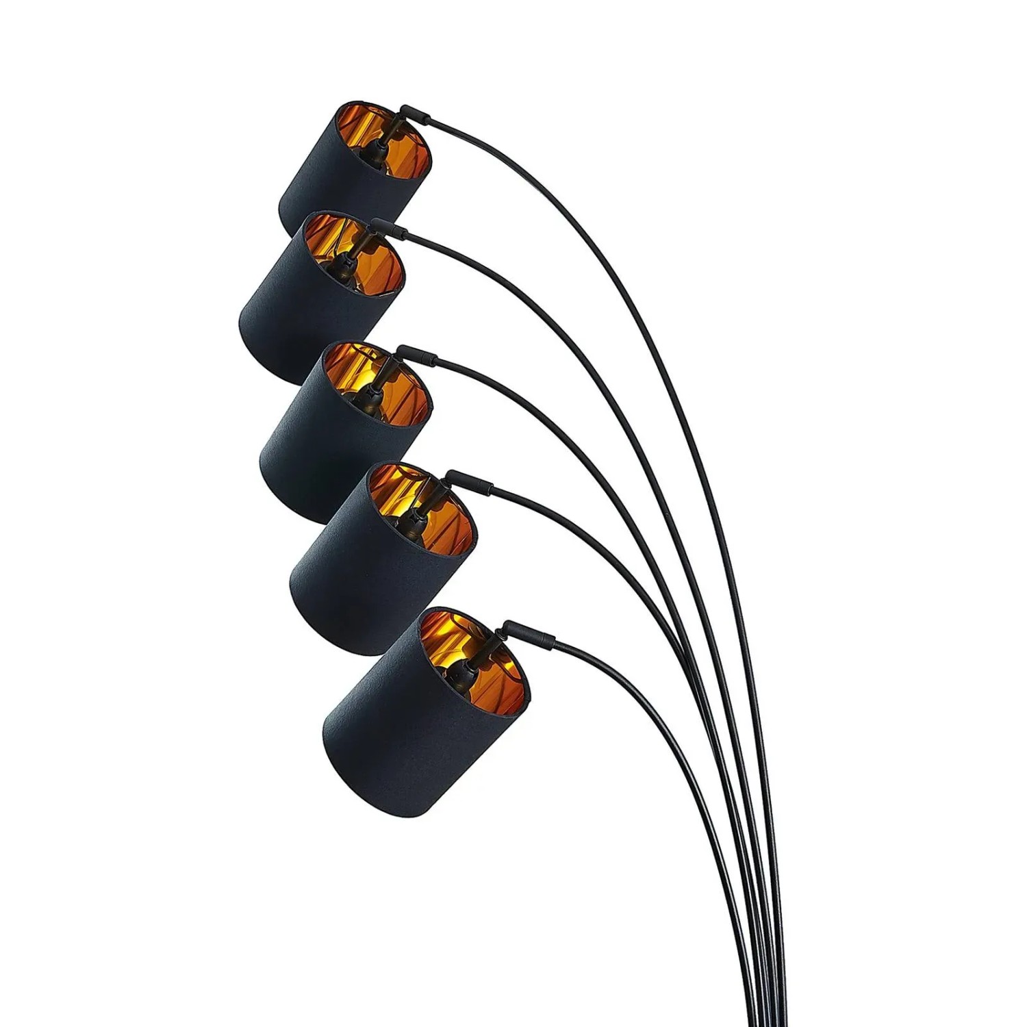 Moderne Lindby Bogenleuchte Abiram, 5-flammig, schwarz. Design-Stehlampe aus Metall für Wohnzimmer.