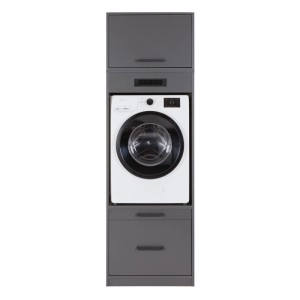 Anthrazitfarbener Inter Link Geräteschrank L-Studio für Waschmaschine/Trockner, mit Schublade und Staufach. Für Hauswirtschaftsraum.