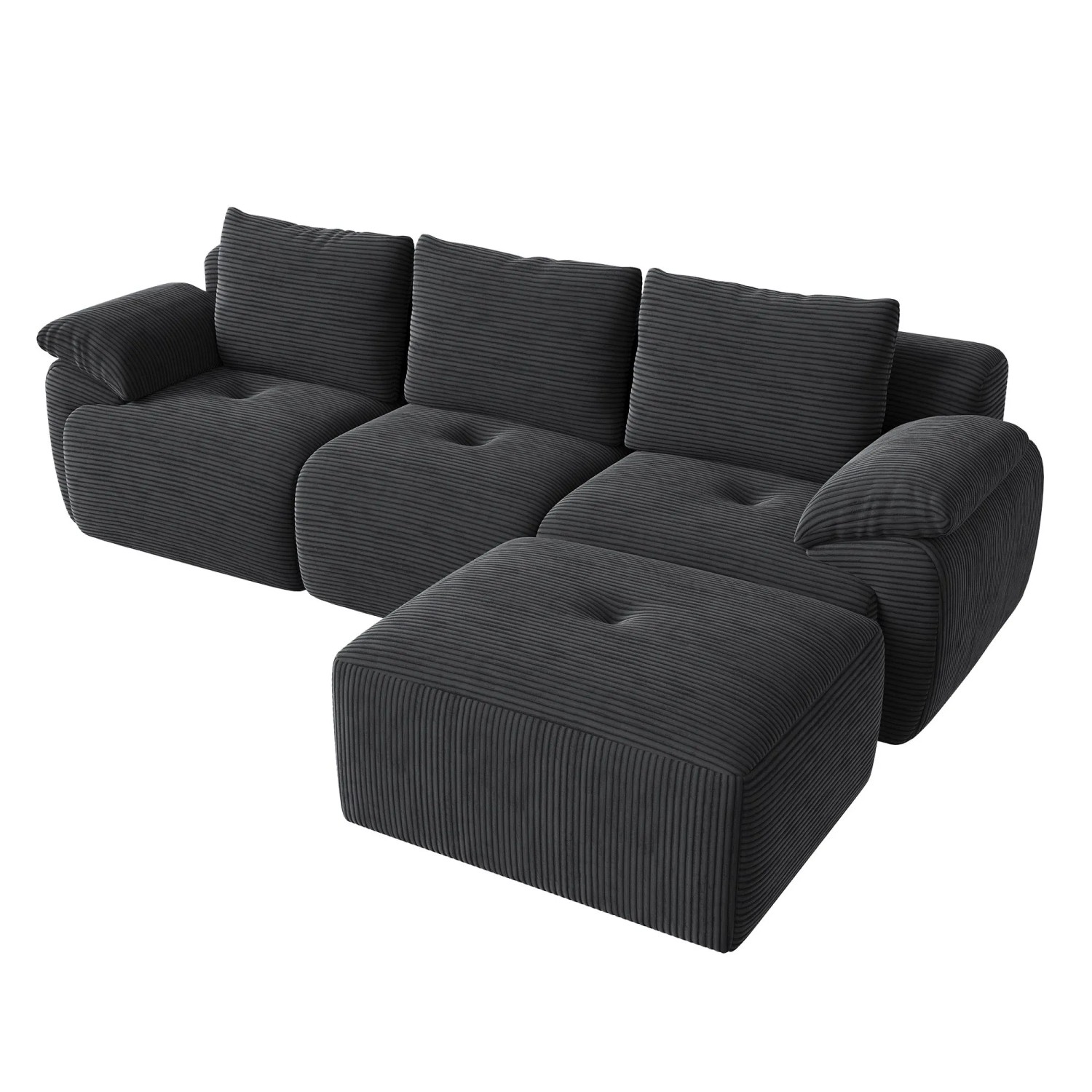 PXloue 3-Sitzer-Sofa Stoffsofa L Form Cordstoff mit Hocker