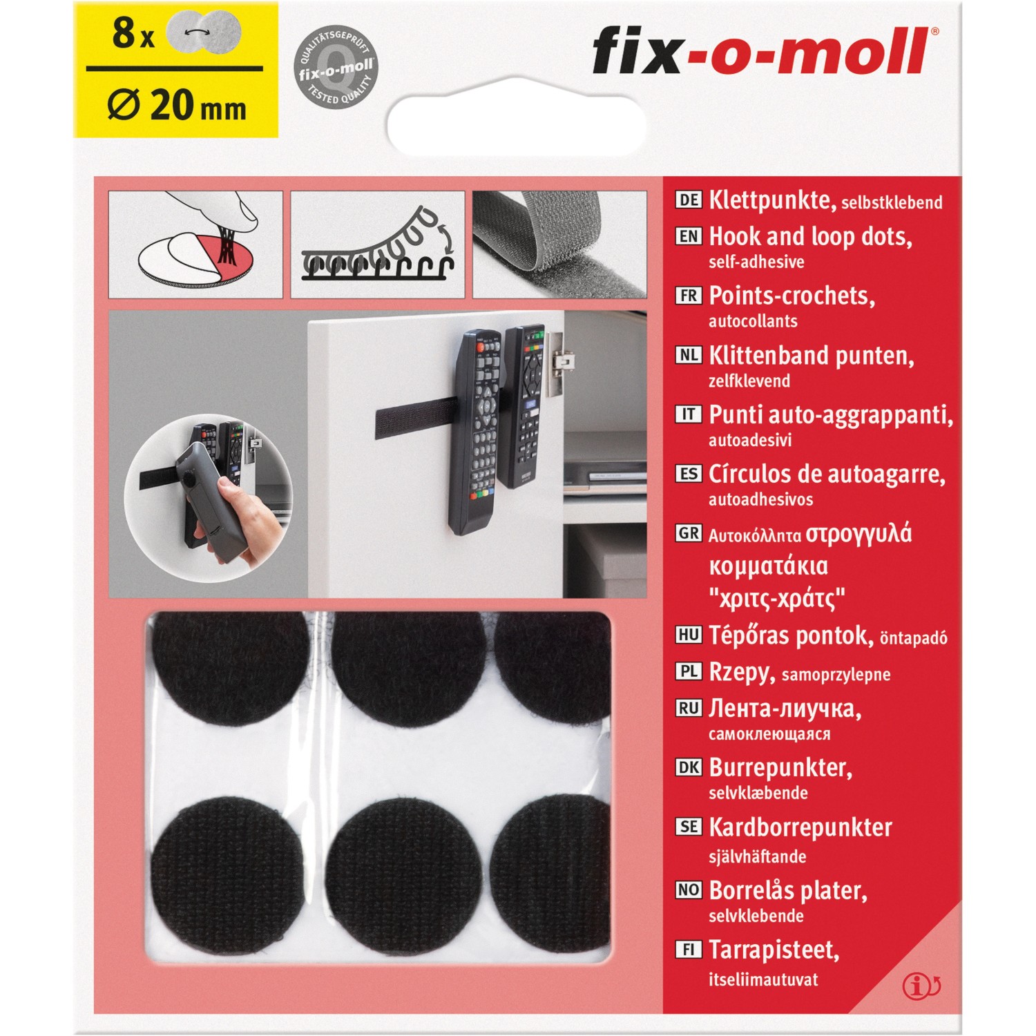 Fix-o-moll Klettpunkte selbstklebend 8 Sets Schwarz 20 mm günstig online kaufen