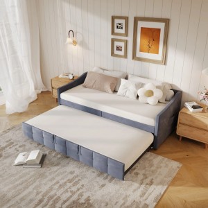 PXloue Schlafsofa Grau Tagesbett Betten Ausziehbett 90/180x200cm mit Seitentaschen Samt