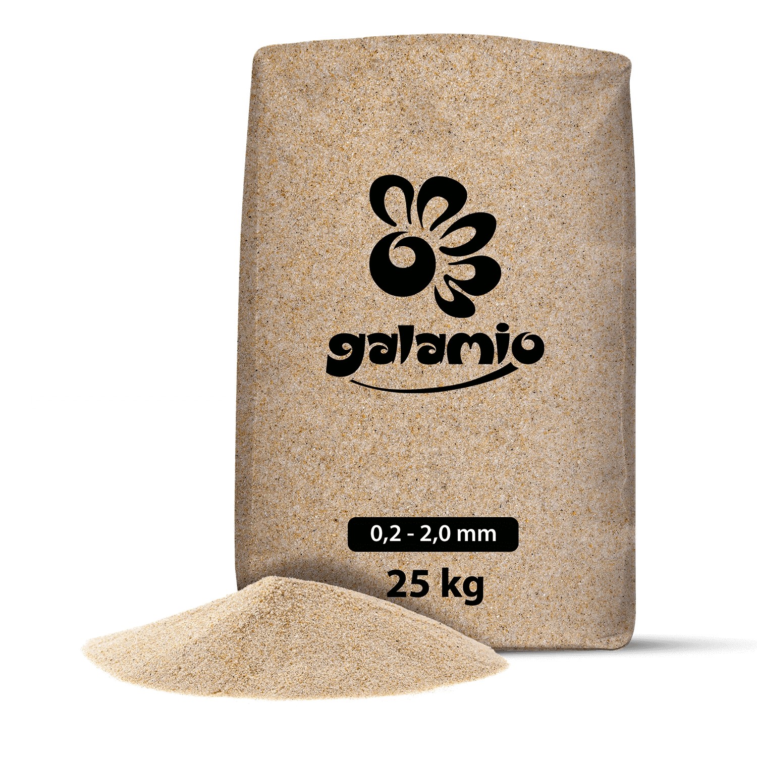 Galamio Quarzsand 0,2-2,0 mm im 25 kg Sack. Schüttgut für vielfältige Anwendungen.
