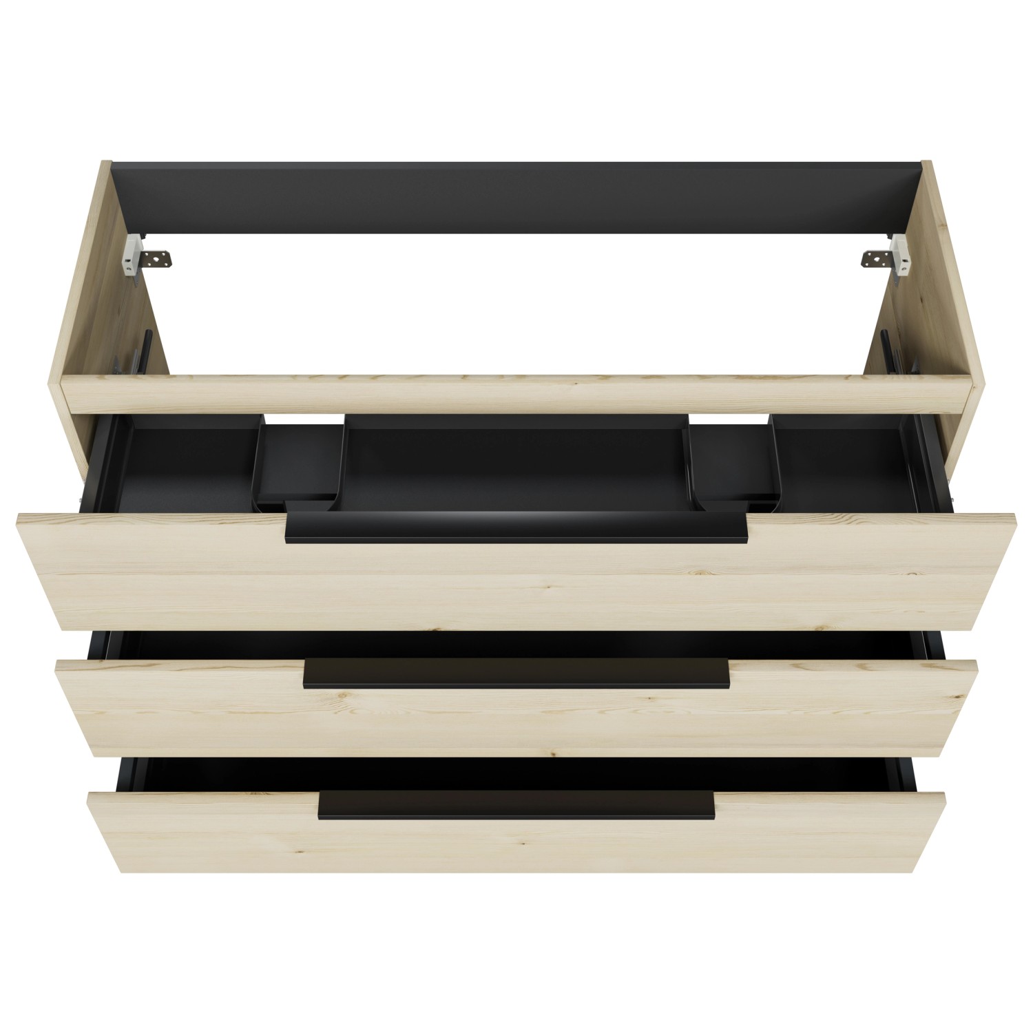 Pelipal Quantum Waschtischunterschrank, 120 cm, Polar Pinie quer mit 3 Auszügen.