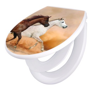 Banjado WC-Sitz Familie mit Pferde-Motiv, Absenkautomatik, Kindersitz, Polypropylen.