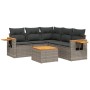 Graue 6-tlg. vidaXL Garten-Sofagarnitur aus Polyrattan mit Tisch und dunklen Kissen.