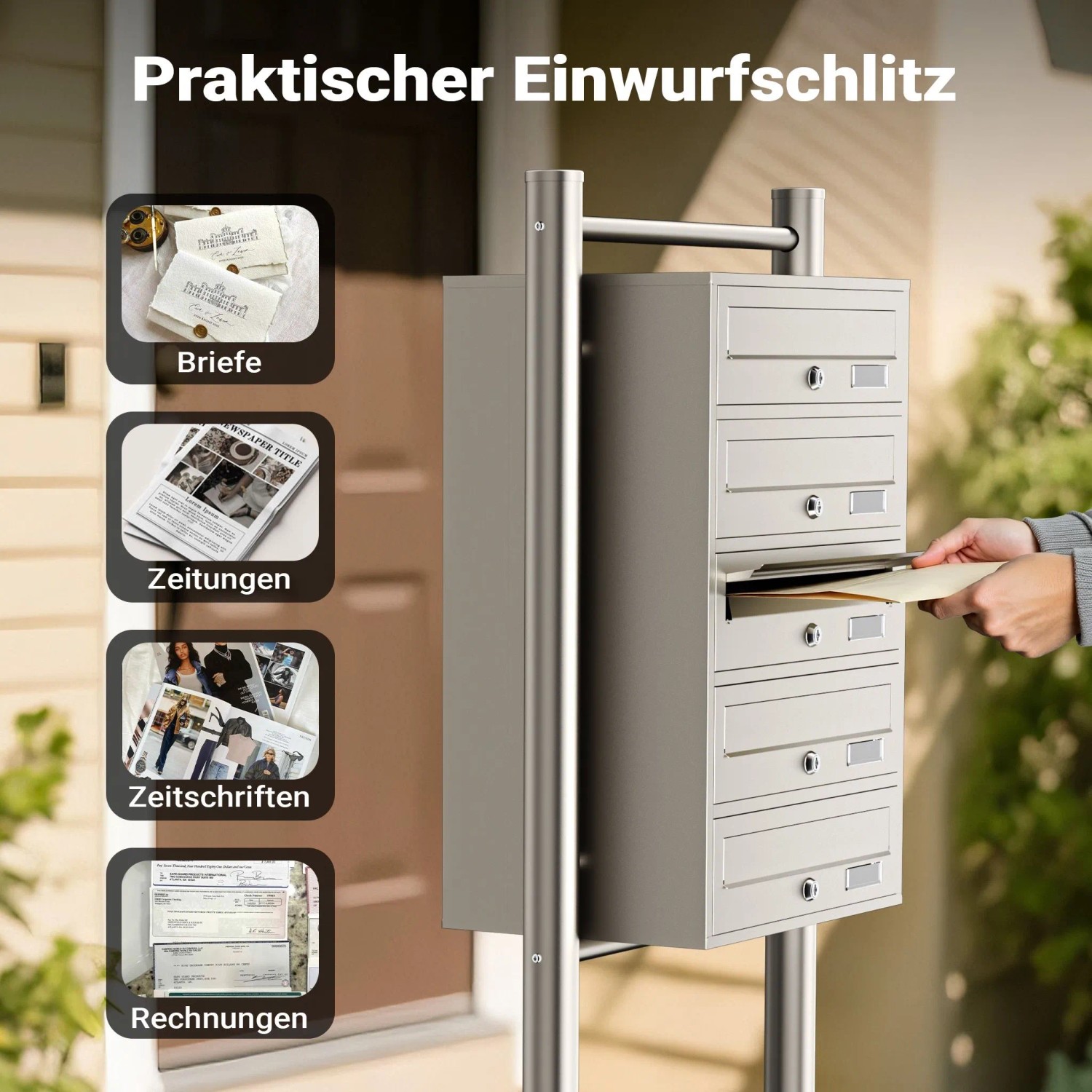 Wiltec 5Er Briefkastenanlage Edelstahl 556X270X1500Mm Standbriefkasten Post_4