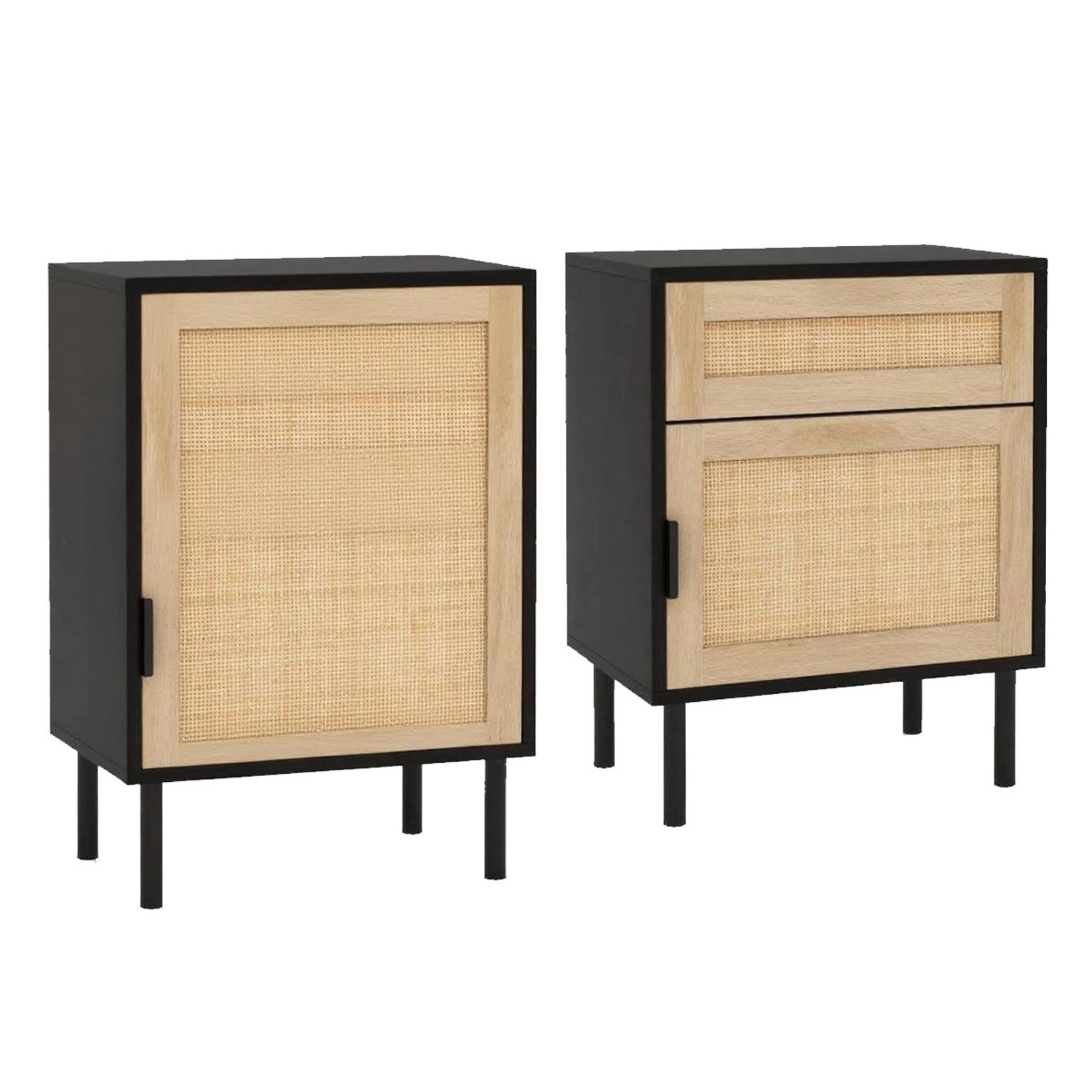 Costway Nachttisch Rattan 2er Set 45 x 30 x 59 cm Schwarz