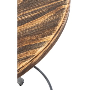 Runde Holz-Tischplatte des CLP Stehtisch Malita mit antikem Silber-Finish und markanter Maserung.