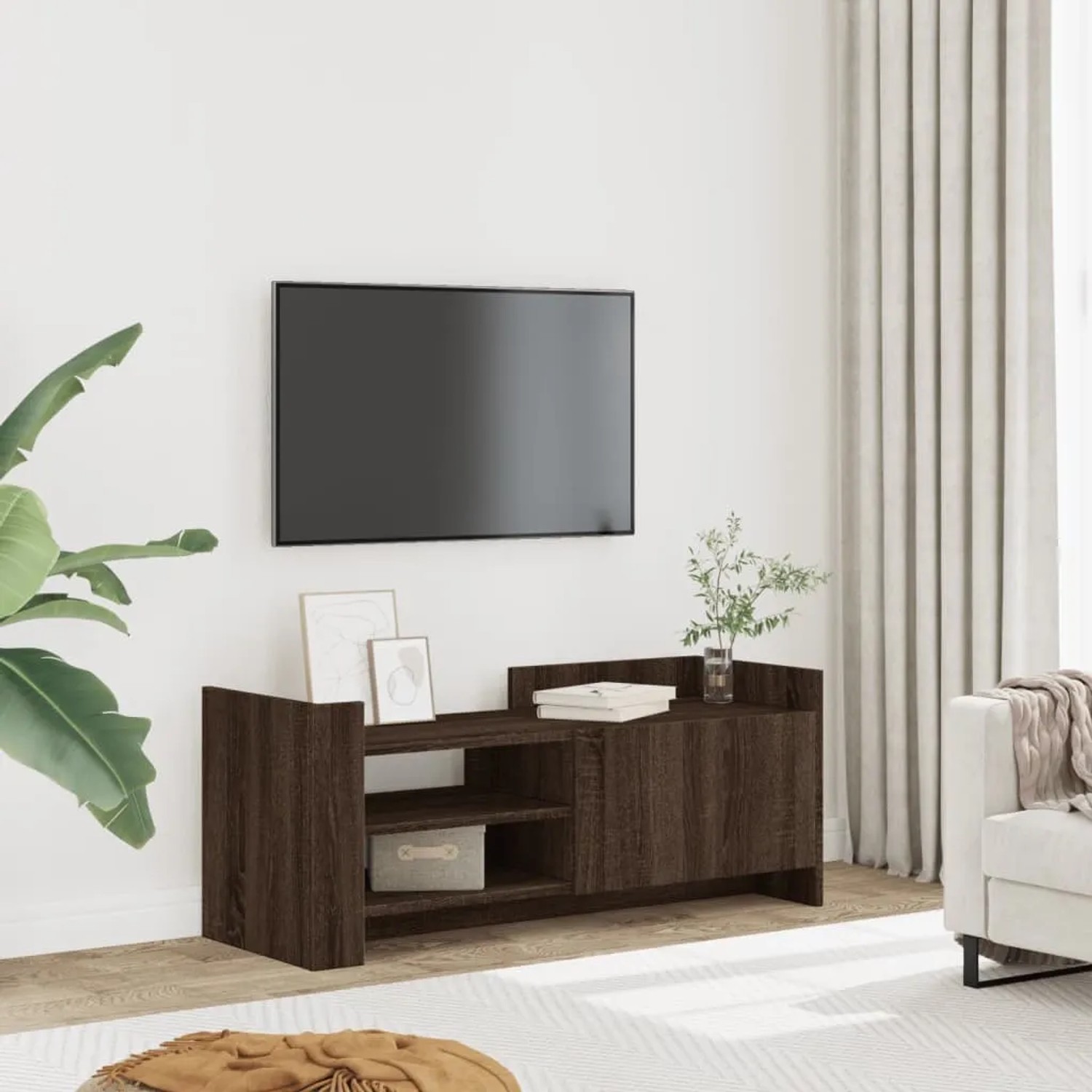 VidaXL TV-Schrank in Braun Eichen-Optik, 100x35x40 cm, aus Holzwerkstoff.