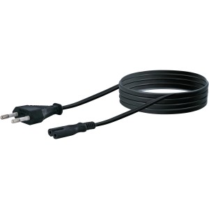 Schwarze Schwaiger Netzleitung mit Euro-Stecker und Kaltgerätebuchse, 1,5 m lang.