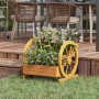 Outsunny Hochbeet aus Tannenholz im Wagen-Design, bepflanzt mit Blumen und Pflanzen.