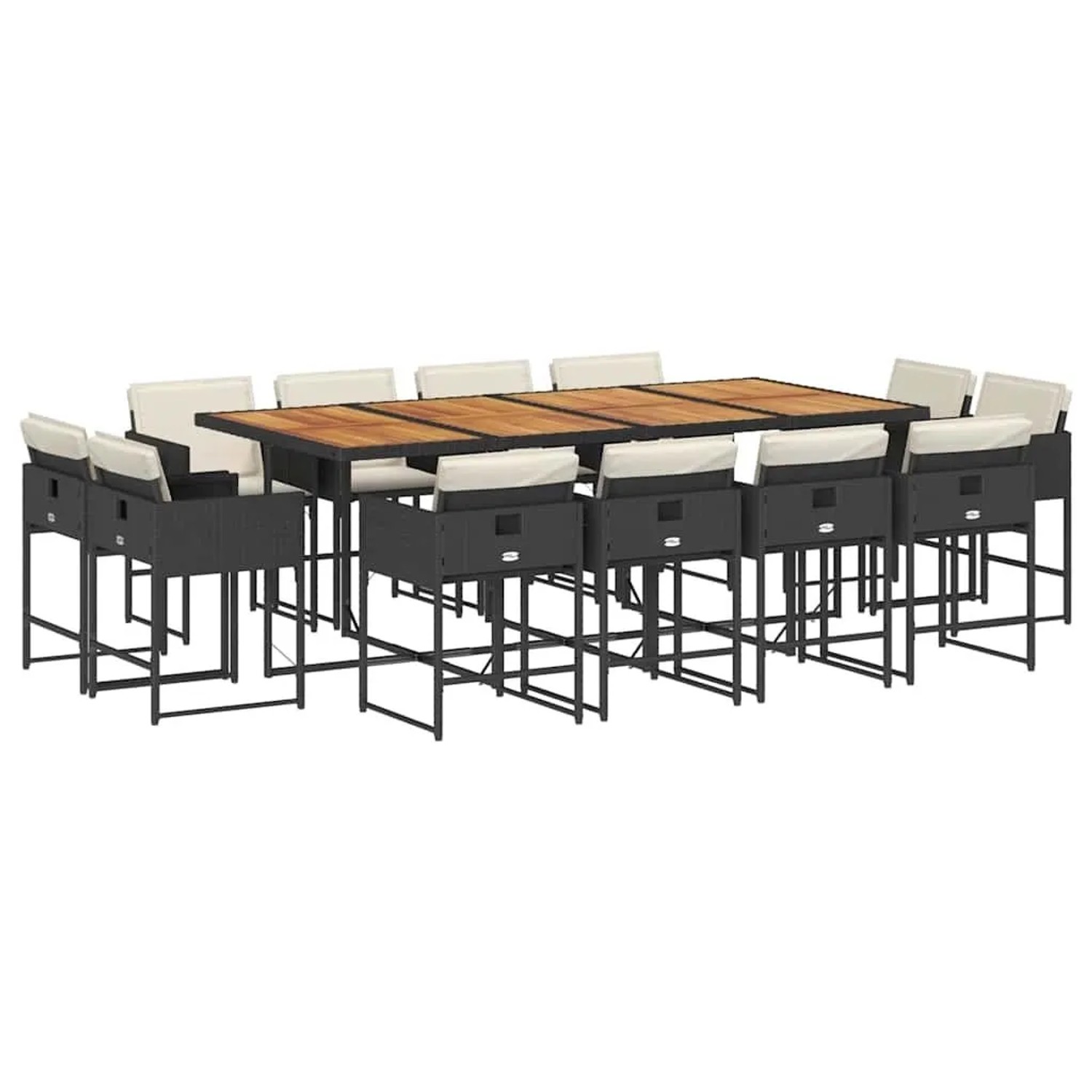 vidaXL 13-Tlg Garten-Essgruppe mit Kissen Schwarz Poly Rattan 3211407