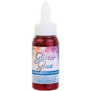 Rote Glitterglue Flasche (60ml) mit Dosierverschluss zum Kleben und Dekorieren.