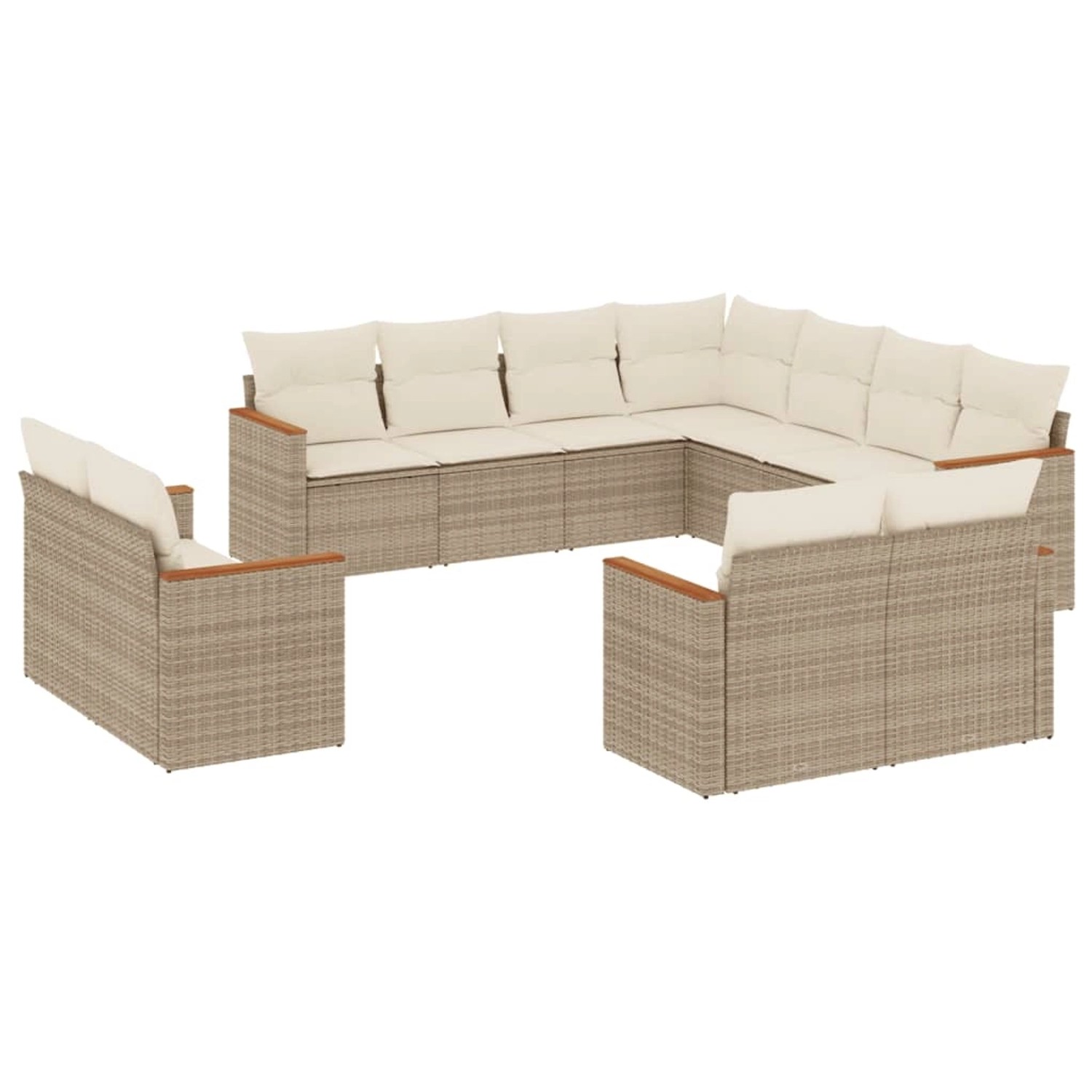vidaXL 11-Tlg Garten-Sofagarnitur mit Kissen Beige Poly Rattan 3258901