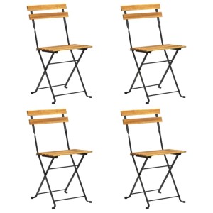 Set aus 4 klappbaren Bistrostühlen aus Akazienholz mit Stahlgestell für Garten oder Terrasse.