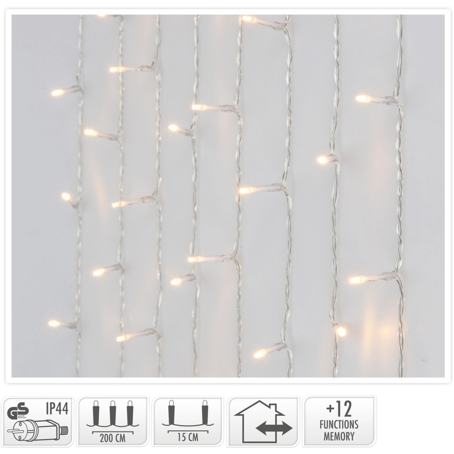 LED Lichterketten Vorhang mit 200 LEDs 600 cm x 40 cm lang mit 12