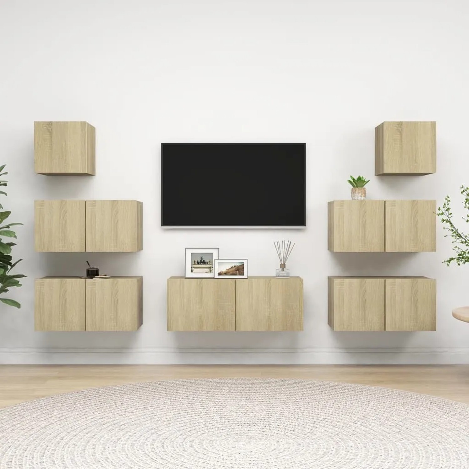 VidaXL TV-Schrank-Set, 7-teilig, Sonoma-Eiche, Holzwerkstoff, Hängeelemente für Wohnzimmer.