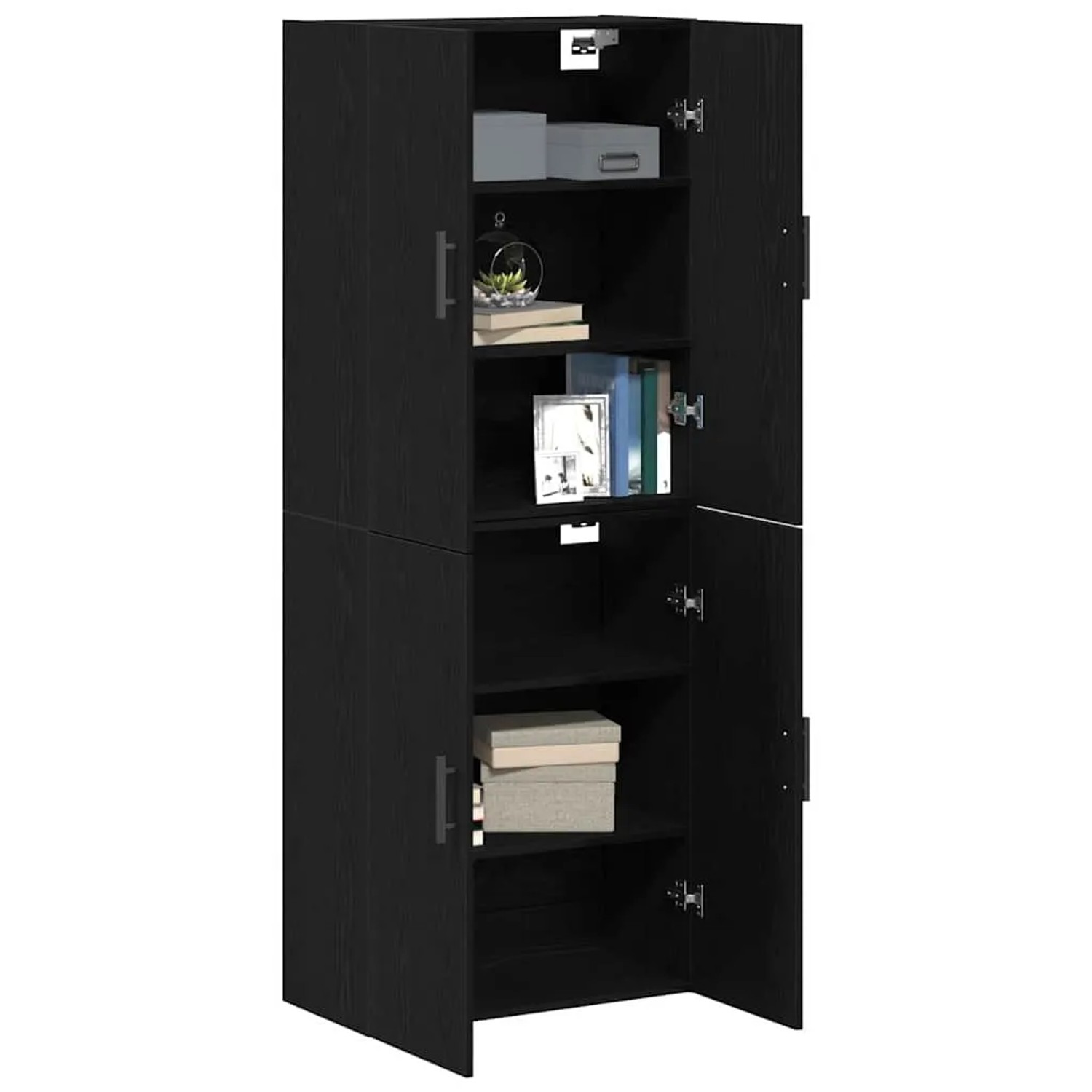 vidaXL Wandschrank (2 Stk.) in Schwarz Eichen-Optik, offene Türen, Regale. Ideal für Kommoden & Sideboards.