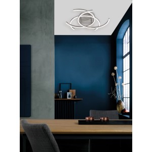 Nickelfarbene LED-Deckenleuchte Visby von Fischer & Honsel, Ø 68 cm, mit geschwungenem Design.