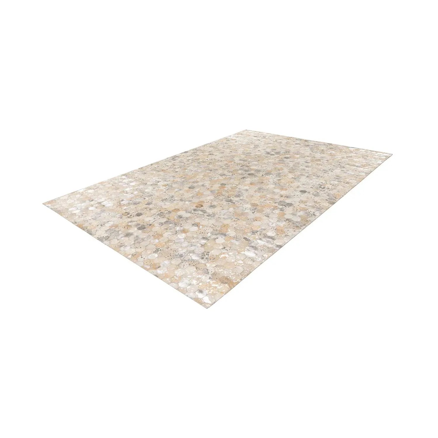 MeGusta Flachflor Teppich Fátima, 160x230 cm, Silber Leder Patchwork Optik.