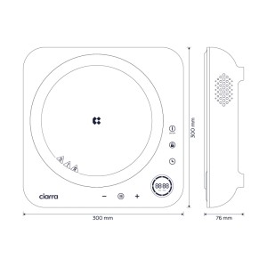 CIARRA Induktionskochplatte, 2000W, mit Touch-Control und Abmessungen.