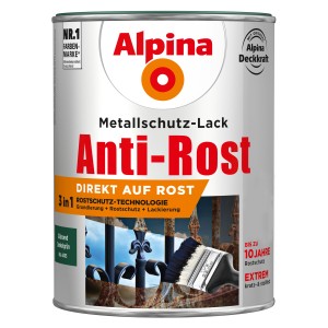 Dunkelgrüne Alpina Metallschutz-Lack Dose, Anti-Rost Formel, 2,5 Liter.