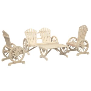 vidaXL 4-tlg. Garten-Lounge-Set aus Tannenholz im Wagenrad-Design: 2 Stühle, Bank, Tisch.