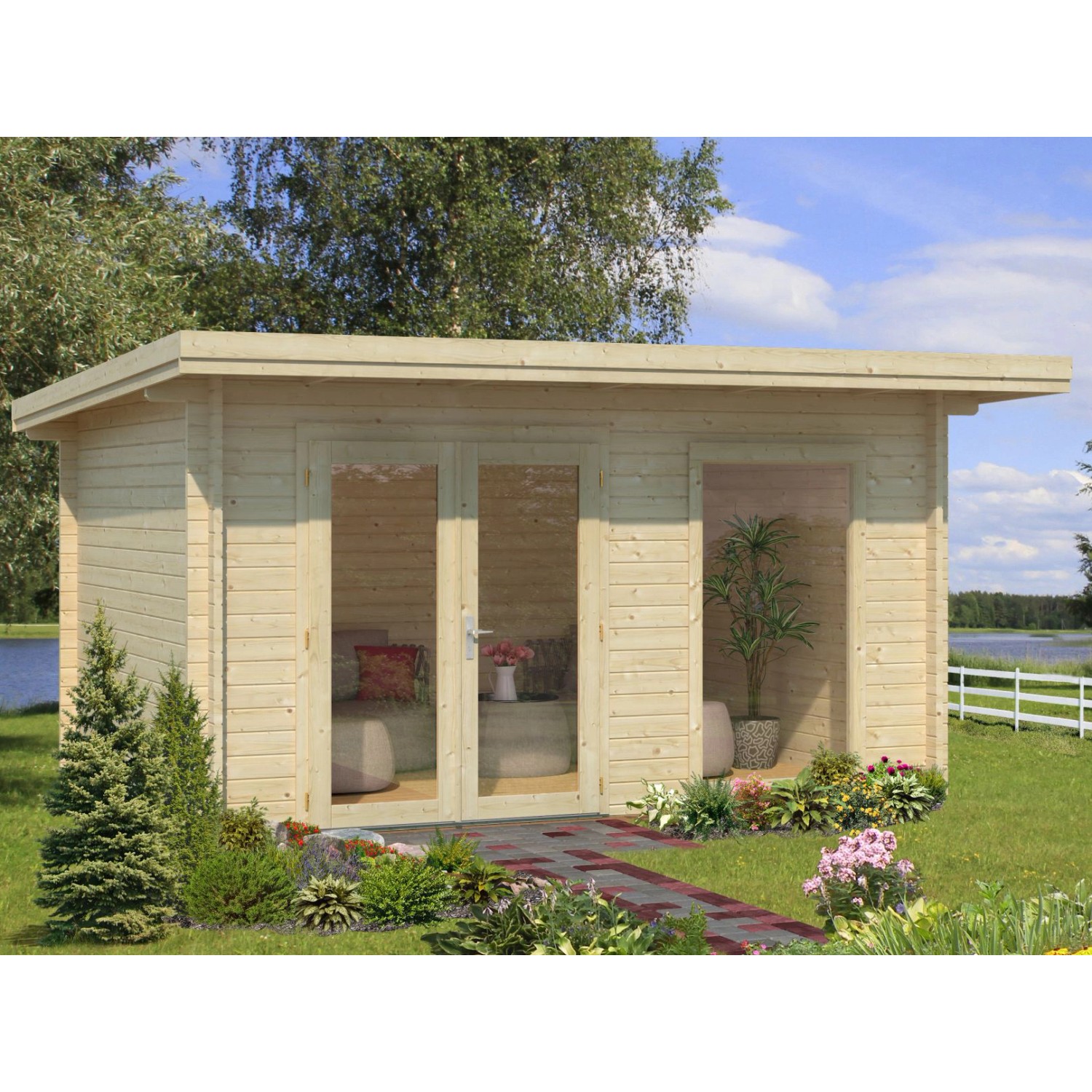 Palmako Heidi Holz-Gartenhaus/Gerätehaus Natur Pultdach Unbehandelt 410 cm x 300 cm