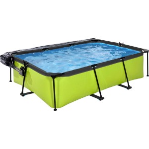 Rechteckiger, grüner EXIT Lime Pool 220x150x65 cm mit Filterpumpe und Abdeckung.