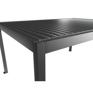 Detailansicht der Biohort Pergola 5 m x 3,5 m in Quarzgrau-Metallic, Terrassenüberdachung.