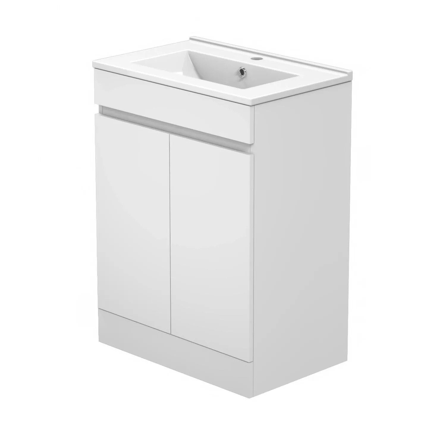 AICA Badmöbel LORENZA 60 cm Keramik Waschtisch mit Unterschrank Matt Weiß Grifflos Softclose Tür 2 tlg.