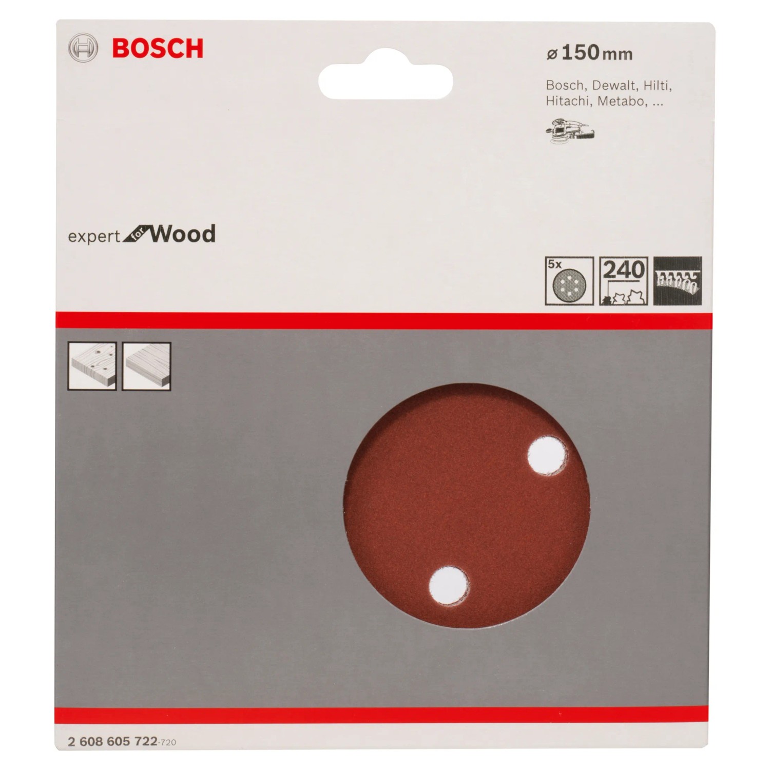 Bosch Schleifblatt EfWP K240, Ø 150 mm, für Holz und Farbe. Schleifmittel für Exzenterschleifer.