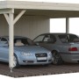Palmako Carport Karl mit Geräteraum, naturbelassen, für zwei PKWs. Holzcarport mit Flachdach.