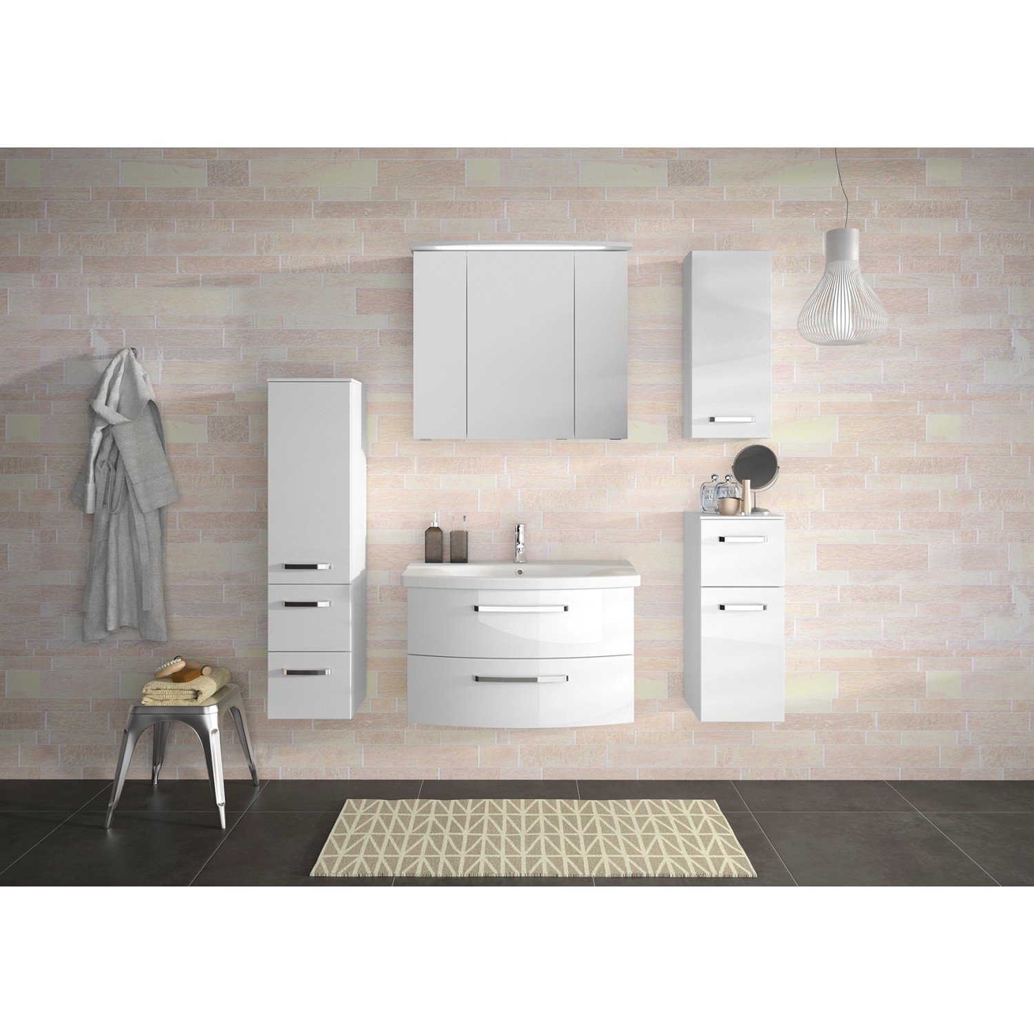 Pelipal Bad-Hochschrank Serie 4010, Weiß Hochglanz, 30 cm breit, Teil einer Badezimmer-Möbel-Kombination.