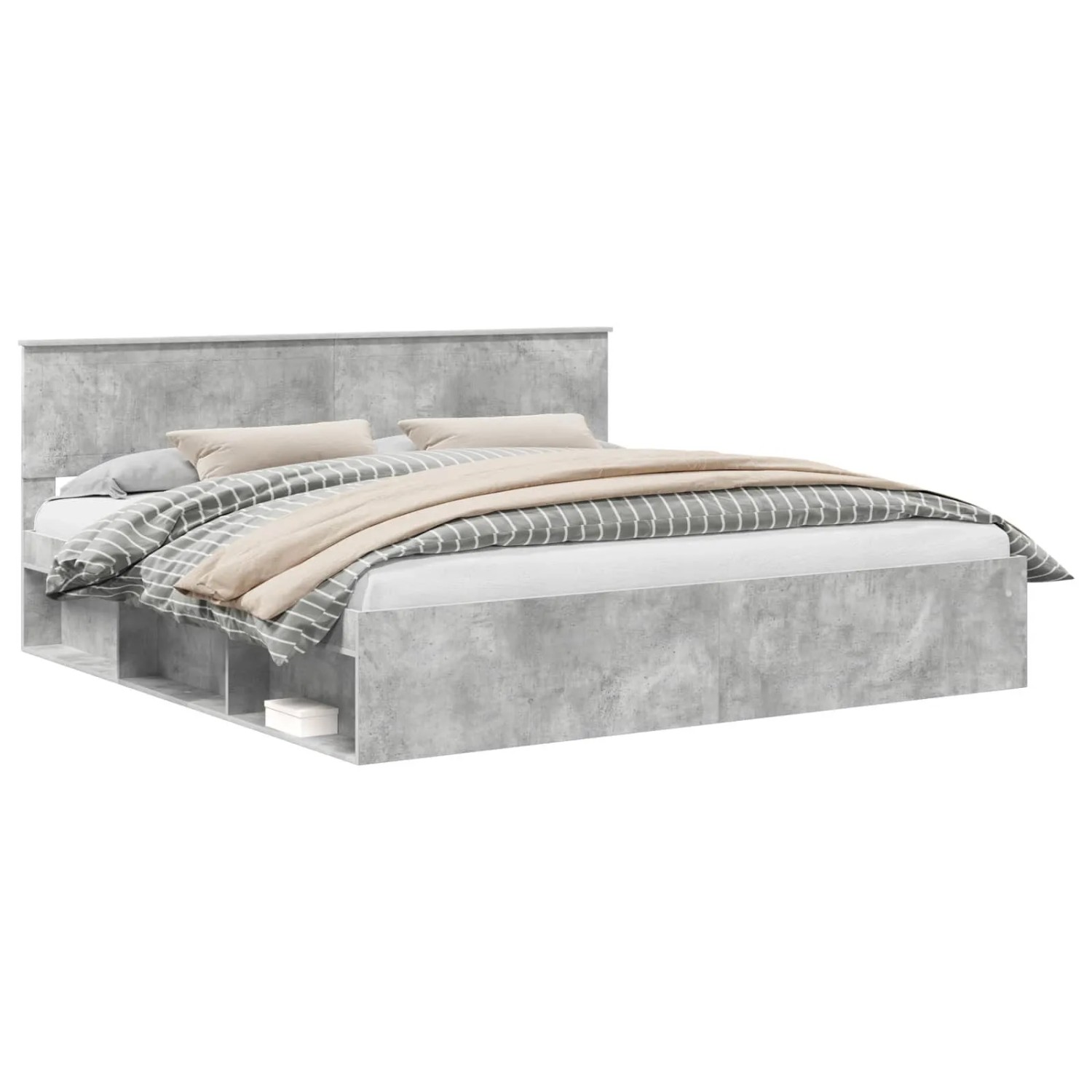 vidaXL Bettrahmen mit Kopfteil Beton 200 x 200 cm Massives Kiefernholz 3410558