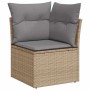 Beige Garten-Sofagarnitur Eckteil aus Rattan mit grauen Kissen, Teil der vidaXL 7-tlg. Garnitur.