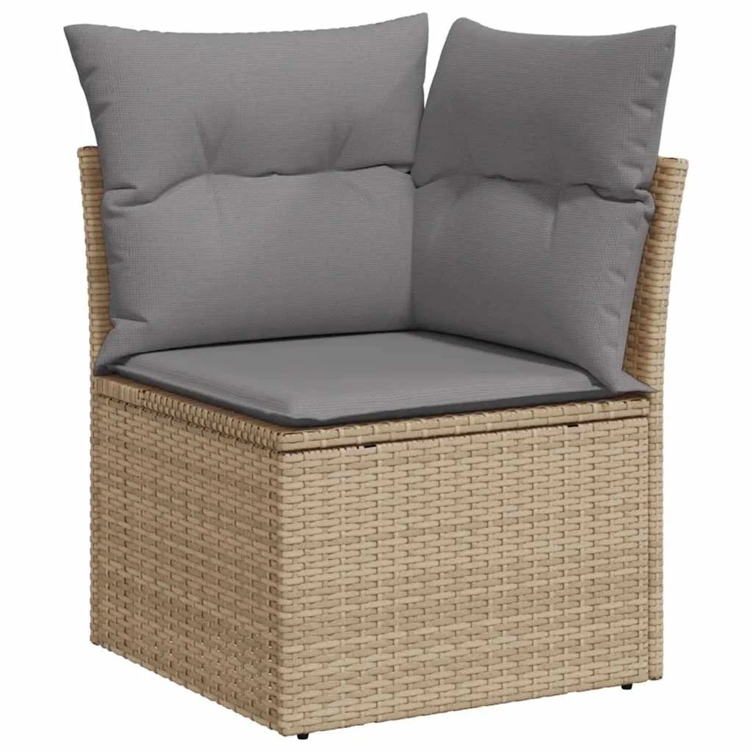 Beige Garten-Sofagarnitur Eckteil aus Rattan mit grauen Kissen, Teil der vidaXL 7-tlg. Garnitur.