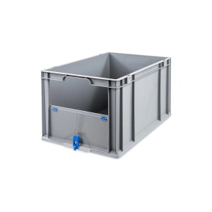 Blaue PROREGAL Eurobox NextGen 65L mit Entnahmeöffnung, ideal zur Lagerung und zum Transport.