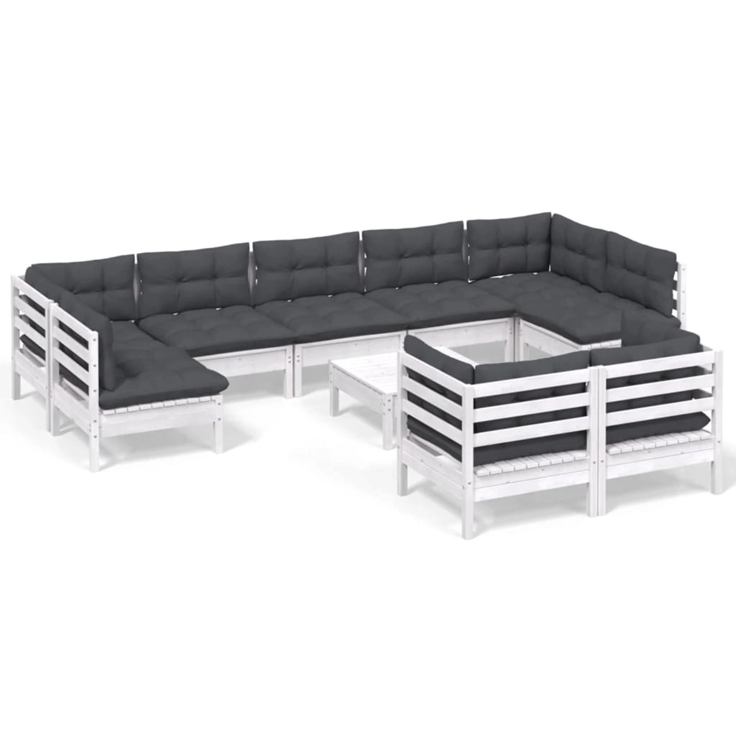 vidaXL 10-tlg Garten-Lounge-Set mit Kissen Weiß Kiefer Massivholz Modell 36 günstig online kaufen