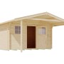 Unbehandeltes Weka Holz-Gartenhaus mit Satteldach und überdachter Fläche. Ideal als Gerätehaus oder Freizeithaus.