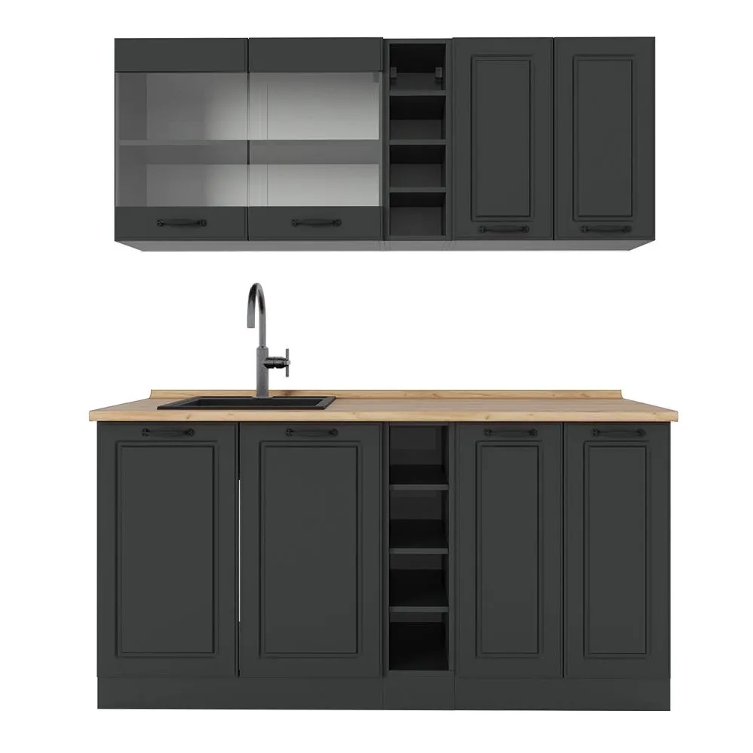 Vicco R-Line Singleküche Anthrazit Landhaus Anthrazit 160 cm ohne Arbeitsplatte ohne E-Geräte