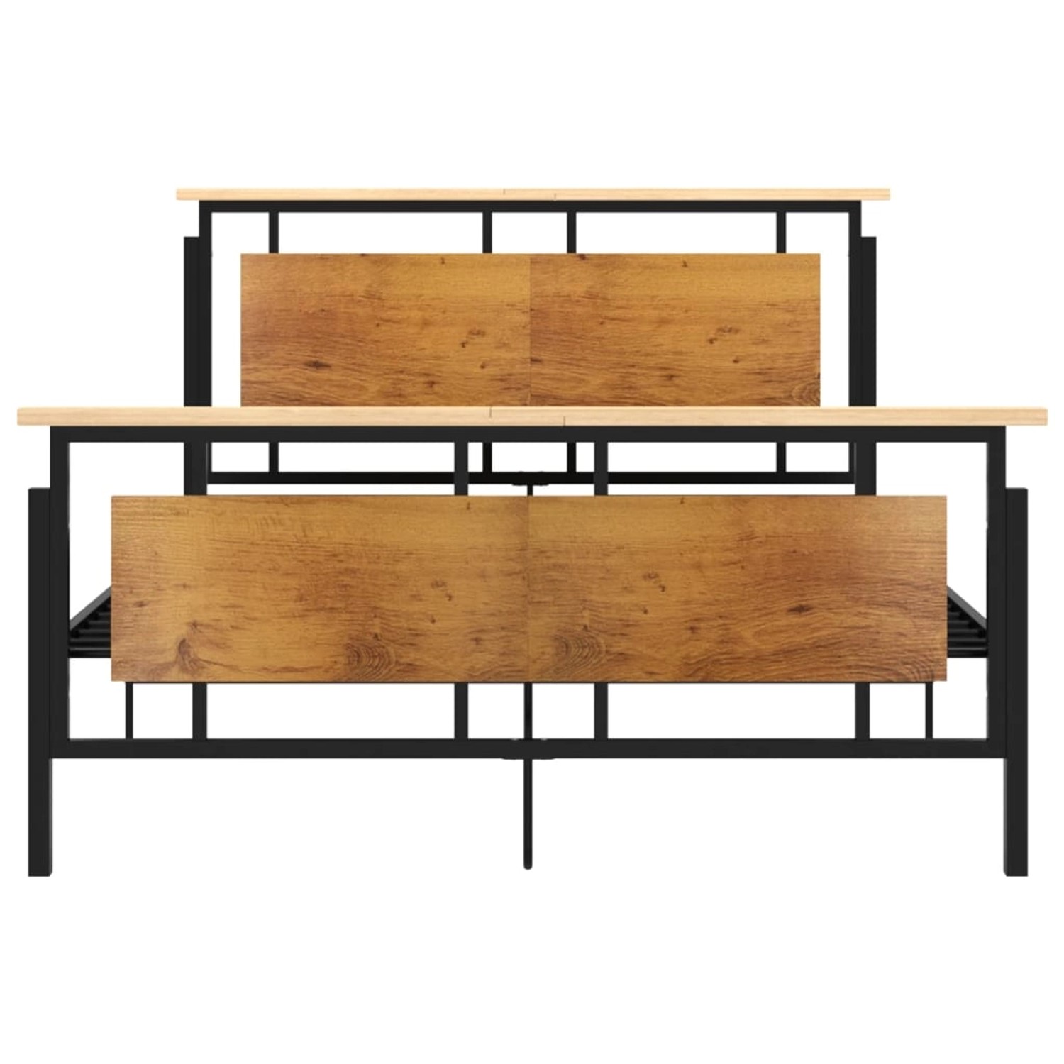 vidaXL Bettgestell Metall 140x200 cm mit Holzdekor, modernes Design für Schlafzimmer.