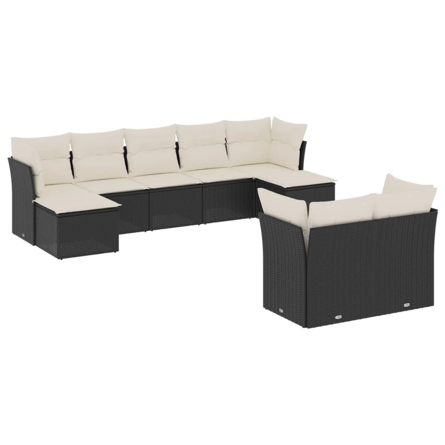 vidaXL 9-Tlg Garten-Sofagarnitur mit Kissen Schwarz Poly Rattan 3250145