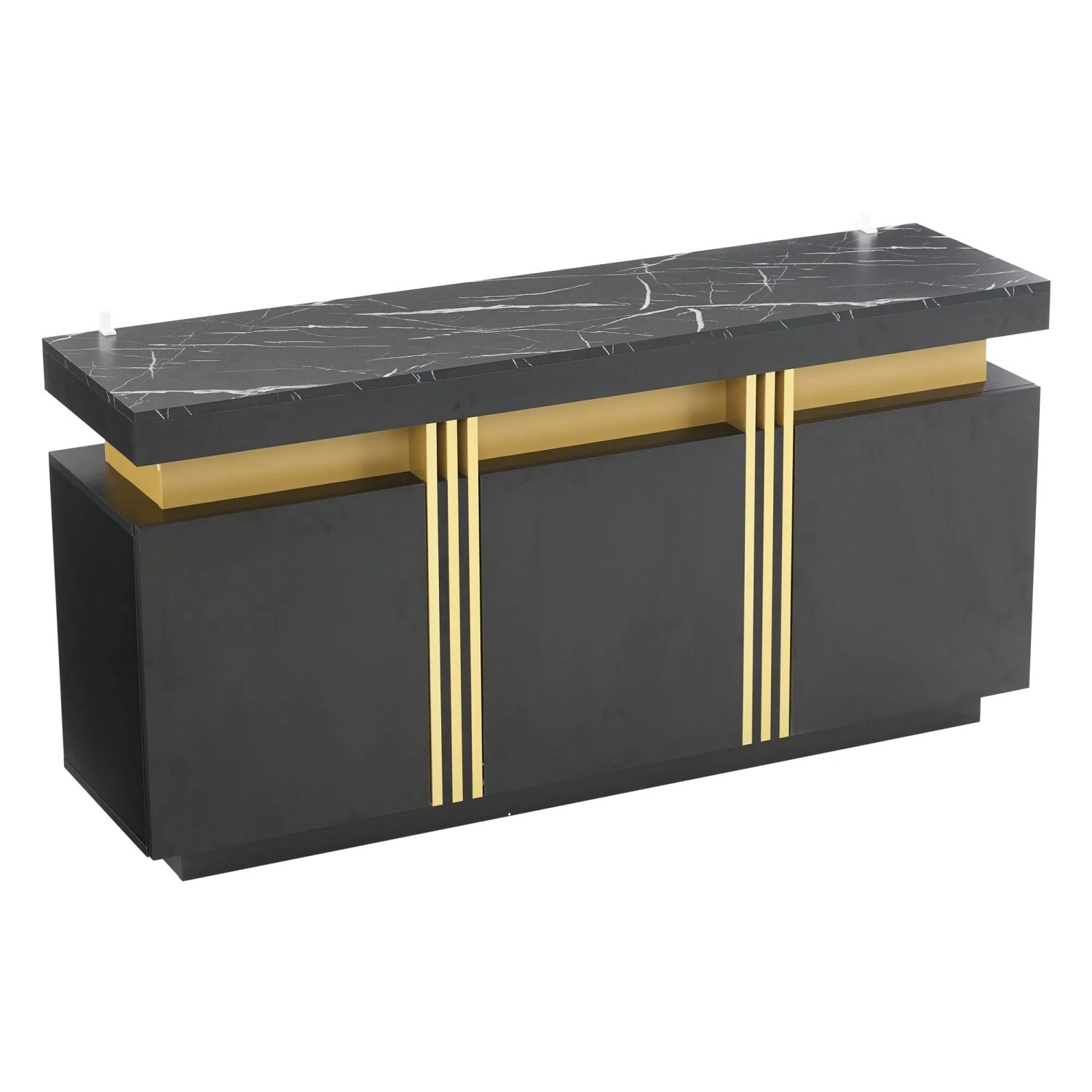 ModernLuxe Sideboard Modern mit 3 Türen Verstellbaren Trennwänden Spanplatte Schwarz