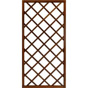 Braun lasiertes Sichtschutzzaun-Element Nancy, 180x90 cm, aus Kiefernholz mit Rautenmuster für Rankpflanzen.