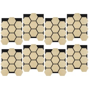 8 Tectake Akustikpaneele Sonic Shield Eiche Hell Holzoptik. Schallabsorbierendes Wabenmuster auf schwarzem Filz.