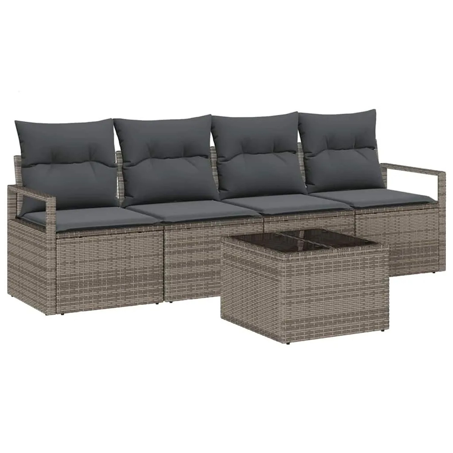 vidaXL Sofa Set mit Kissen mit Speicher 5-Tlg Grau Poly-Rattan 3354918 günstig online kaufen