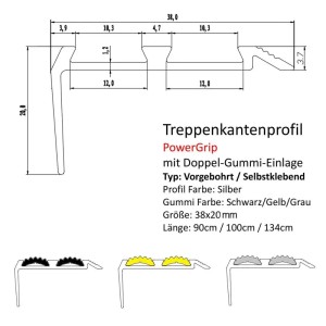 KARAT Treppenkantenprofil Power Grip, schwarz, selbstklebend, 3,8x2x134cm. Rutschfestes Profil mit Doppelgummieinlage.